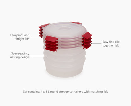 [half-width] Nest Lock 4-Piece Red 1L Round Container Set