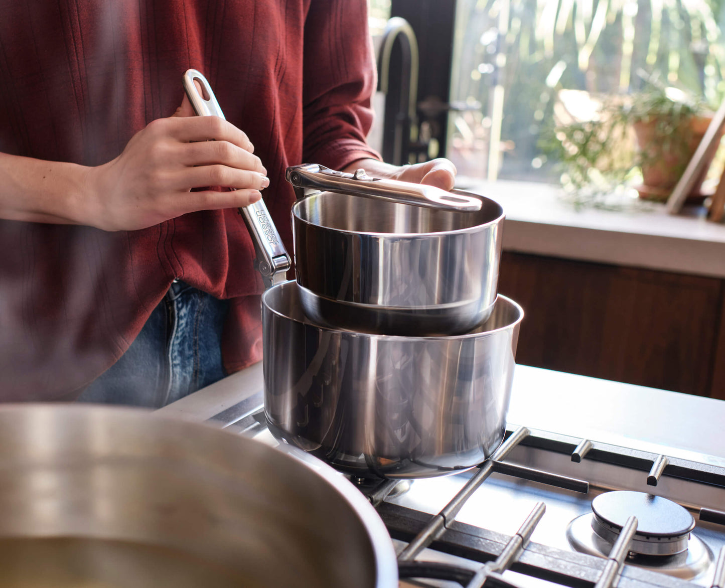 [half-width] Space Steel Folding Handle 5-Piece Cookware Set