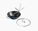 [hidden] Space Folding Handle Ceramic Non-stick 32cm Blue Wok & Lid