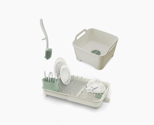 [hidden] 3-piece Stone Green Drainer, Washing-up Bowl & Brush Set