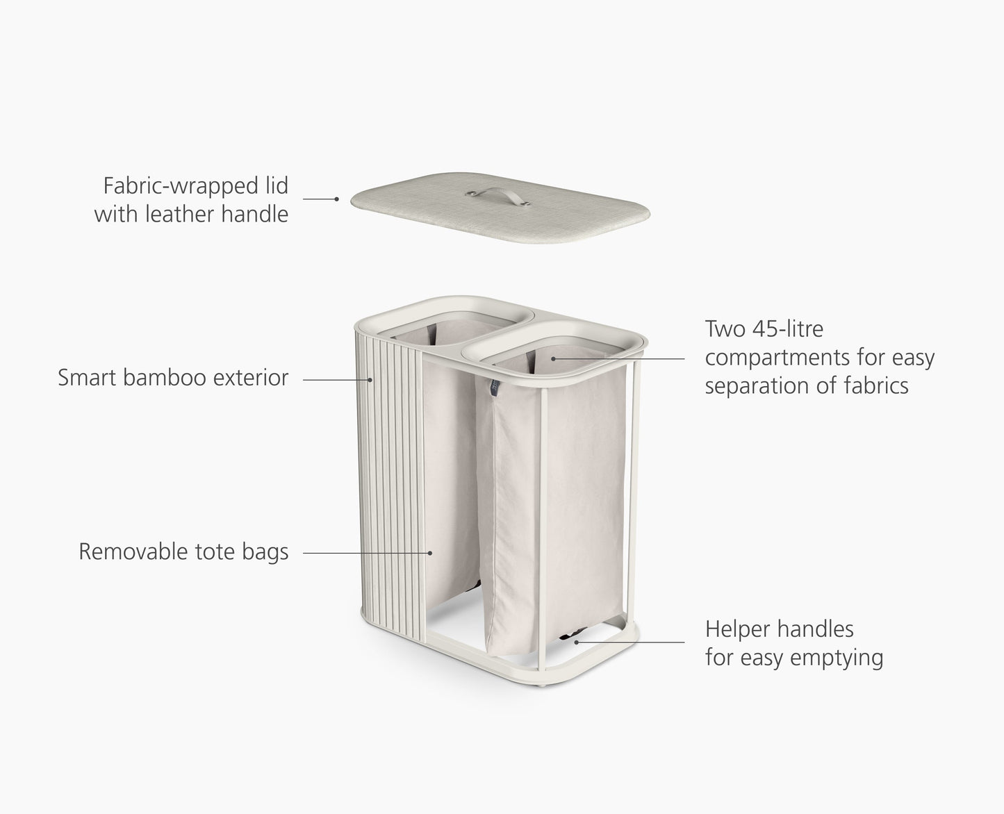 [half-width] Tota Luxe 90L Ecru Laundry Separation Basket