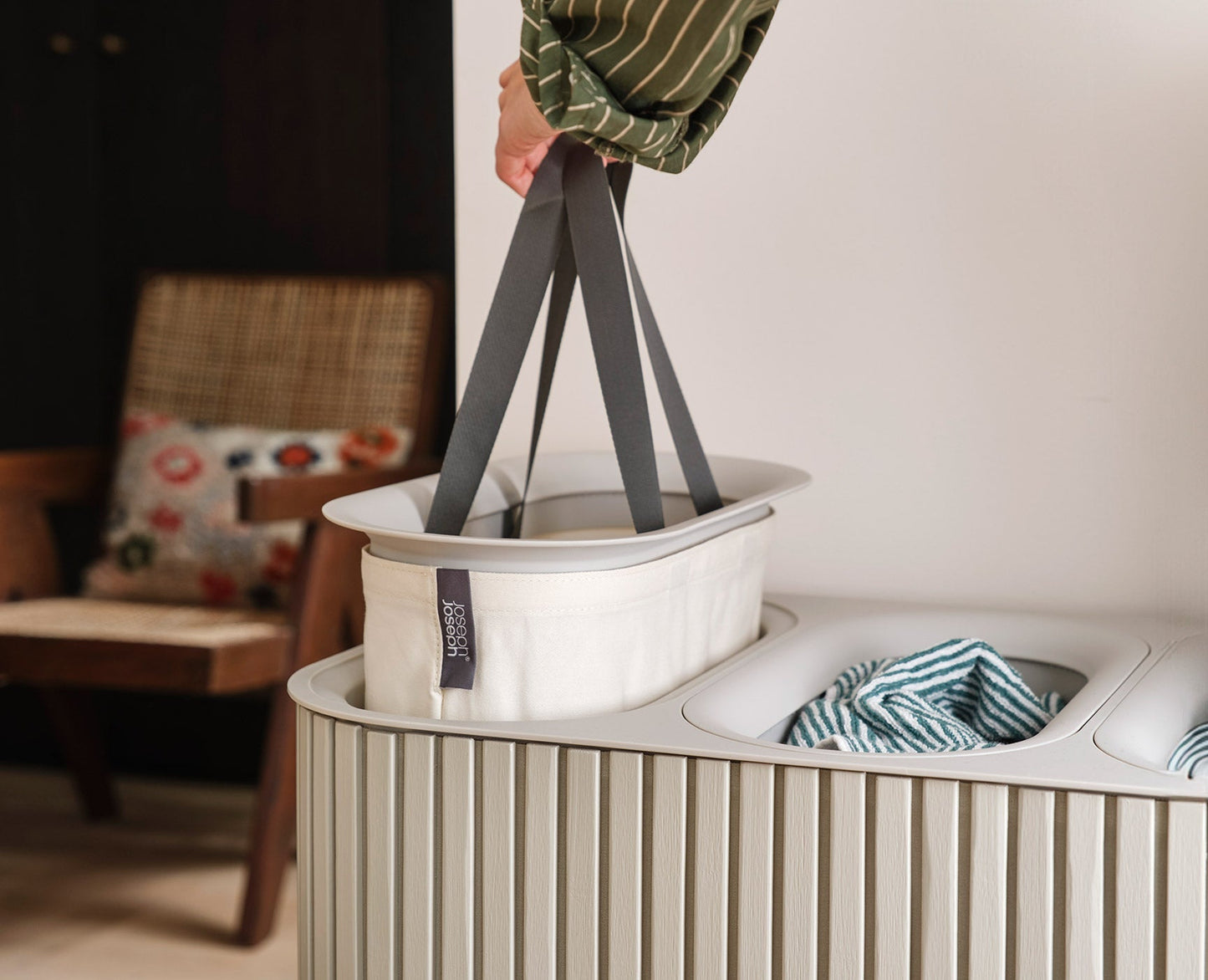 [half-width] Tota Trio Luxe 90L Ecru Laundry Separation Basket