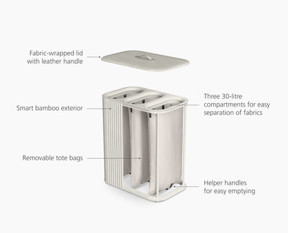 [half-width] Tota Trio Luxe 90L Ecru Laundry Separation Basket