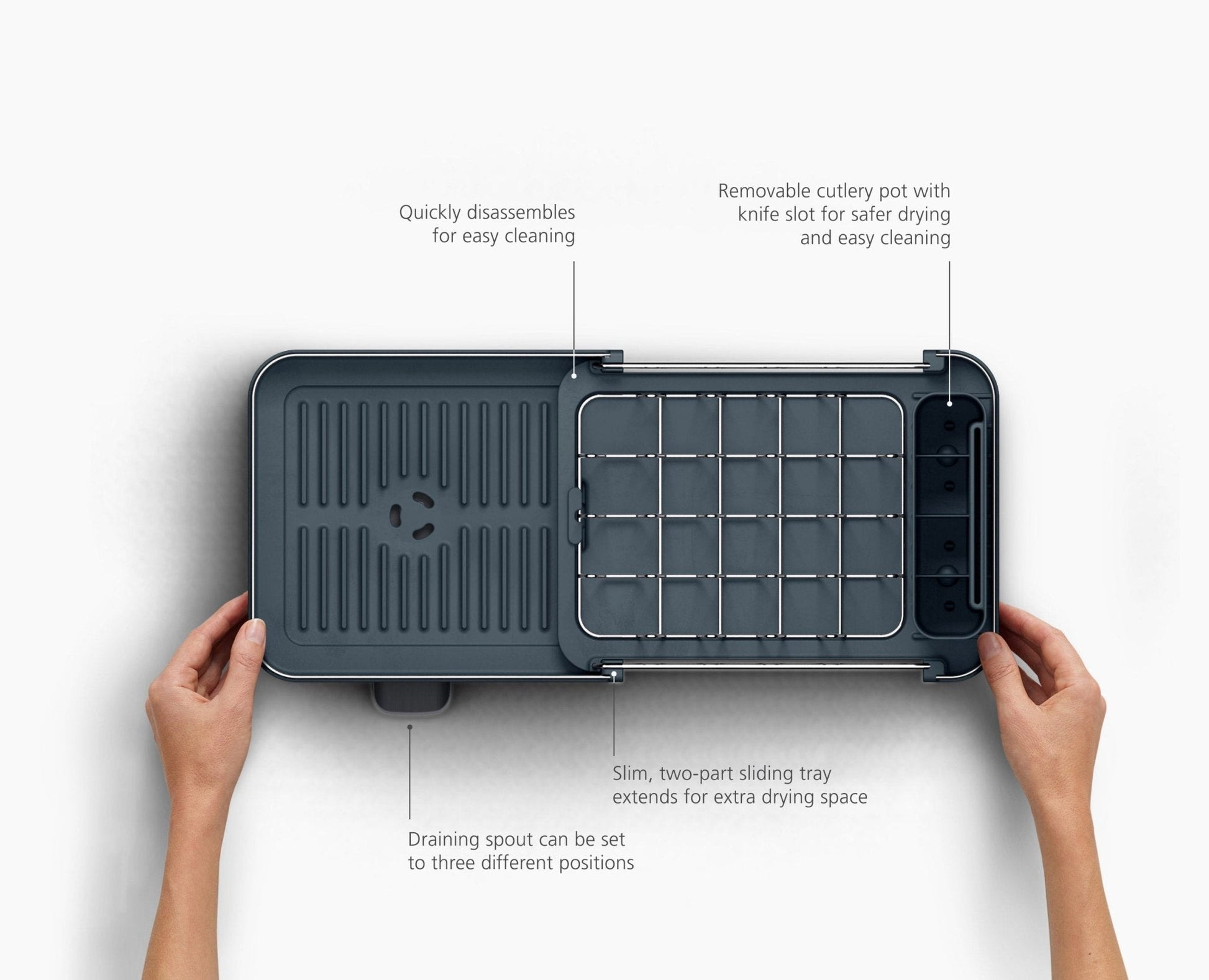 [half-width] Extend™ Slim Steel Expandable Grey Dish Drainer