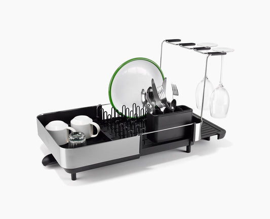 [hidden] Extend™ Steel Plus Expandable Black Dish Drainer with Wine Glass Rack