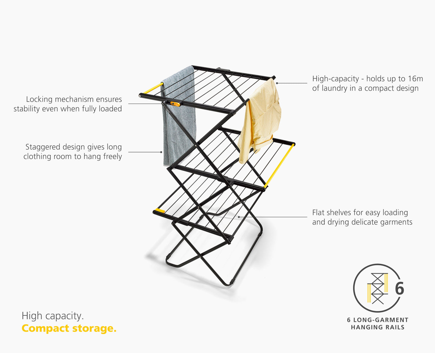 [half-width] AirFrame™ 16m Folding Airer with Long Garment Hanging Rails