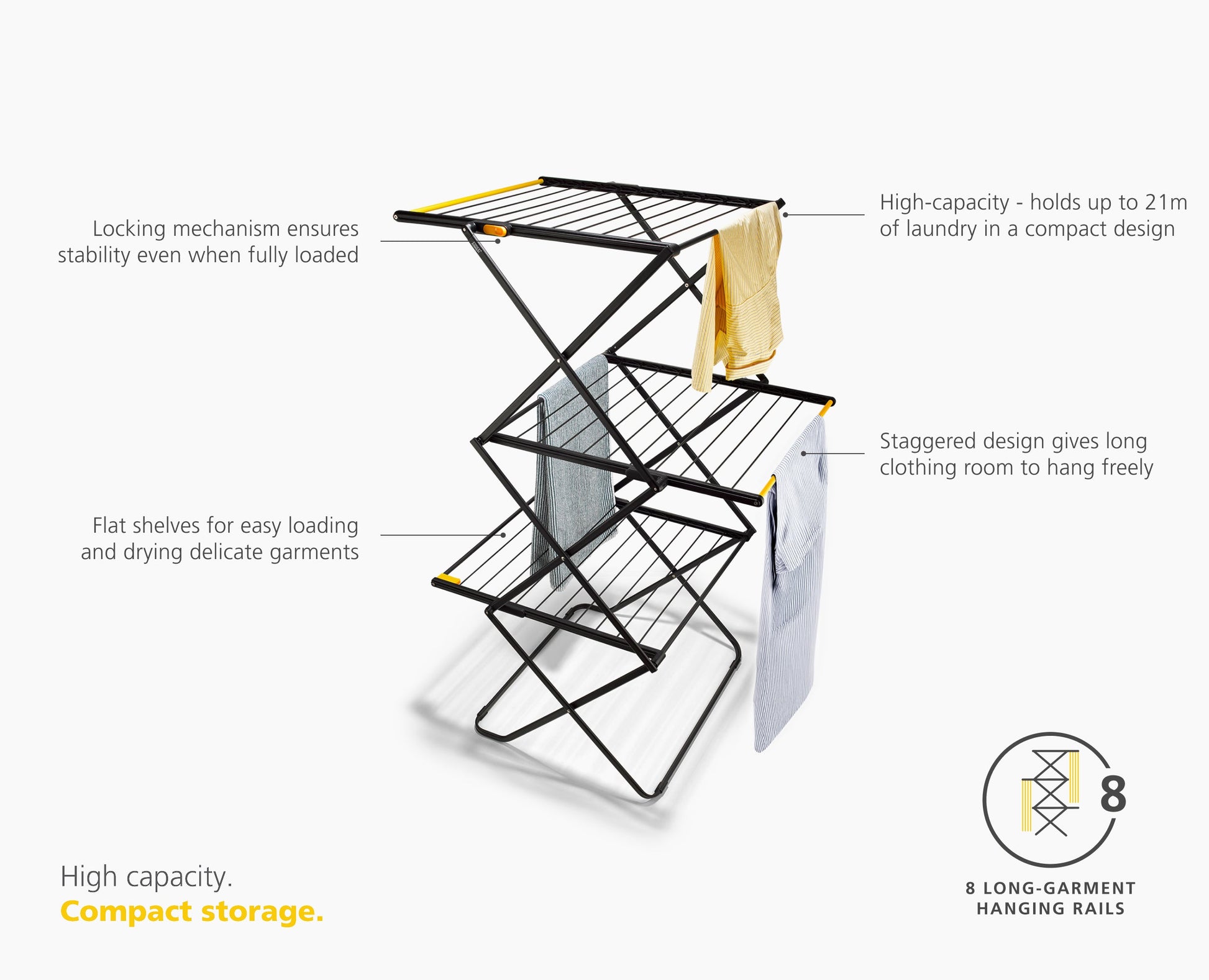 [half-width] AirFrame™ Max 21m Folding Airer with Long Garment Hanging Rails