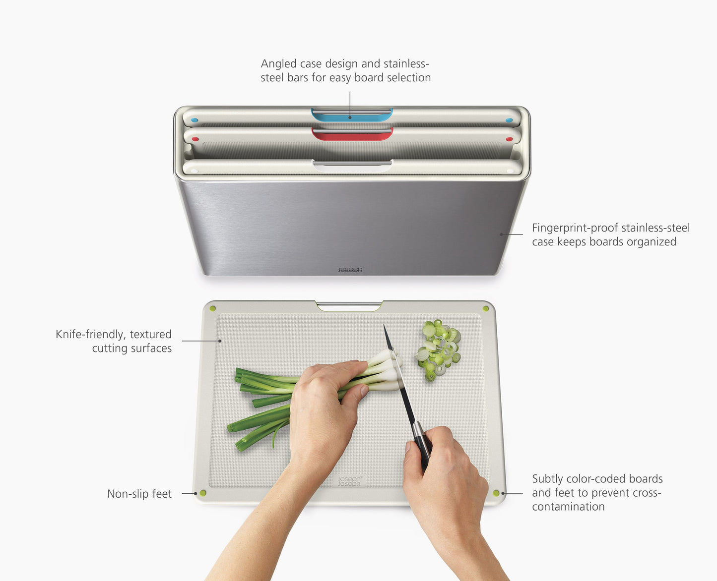 [half-width] Folio™ Steel 4-piece Chopping Board Set With Stone Stainless-Steel Case