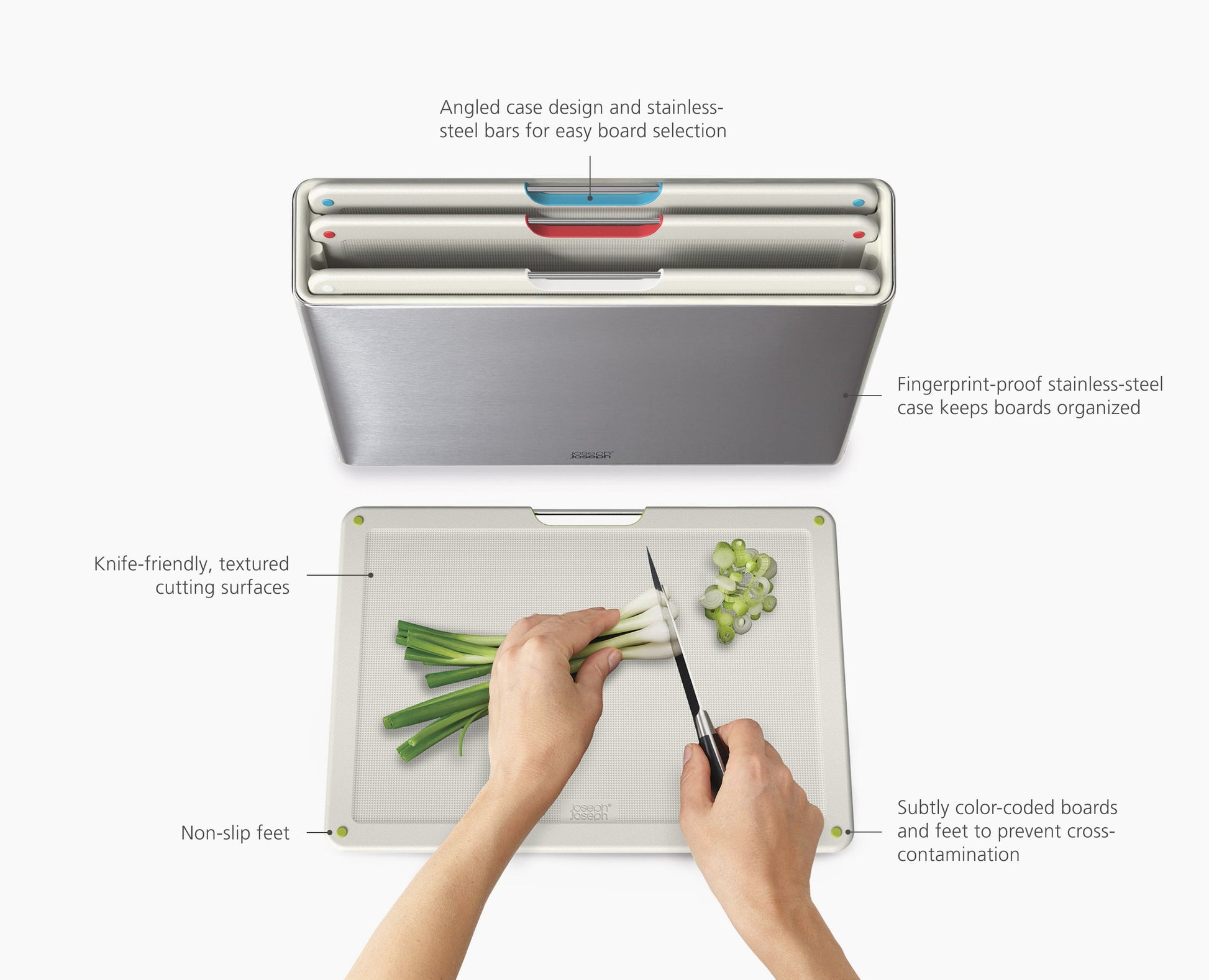 [half-width] Folio™ Steel 4-piece Chopping Board Set With Stone Stainless-Steel Case