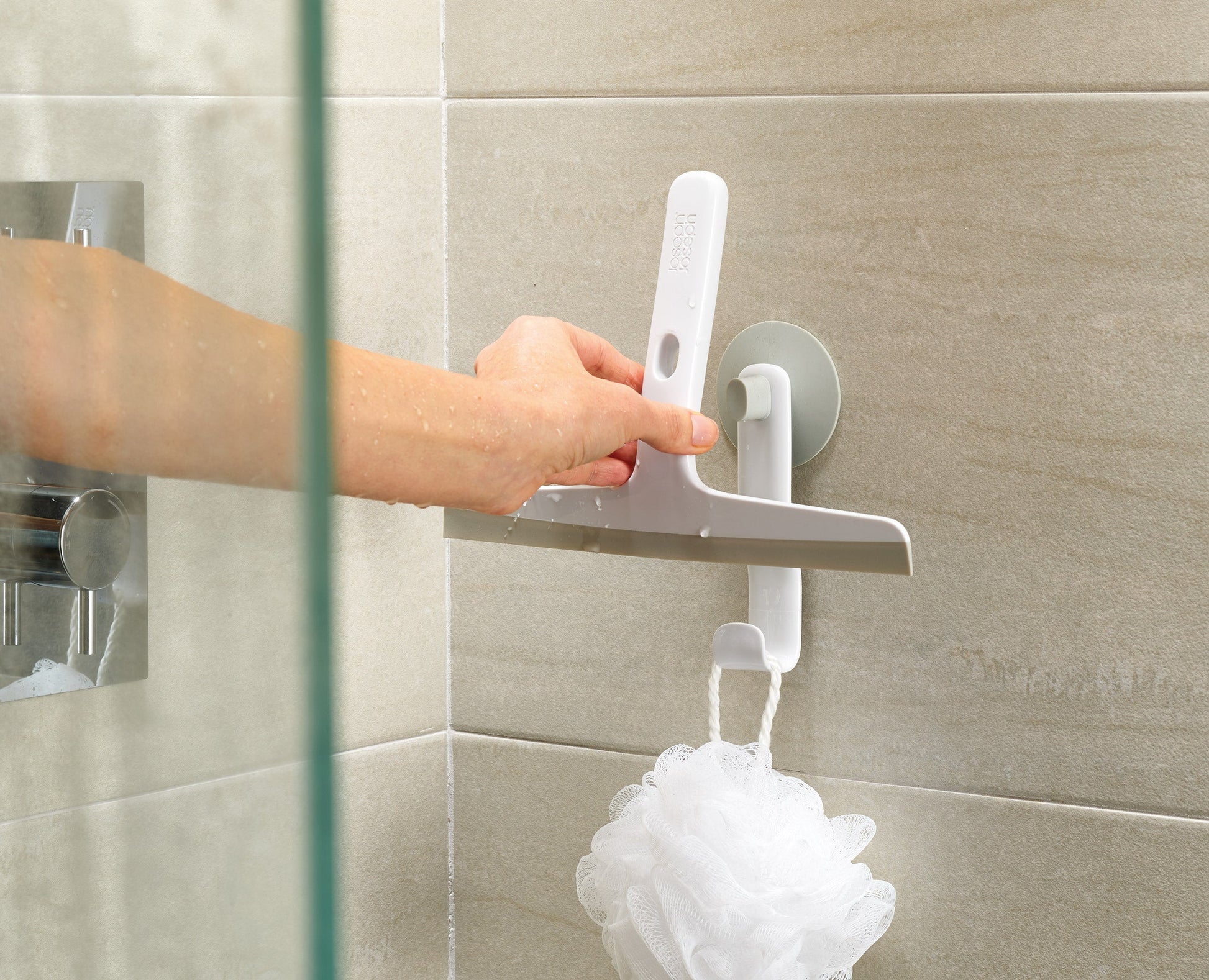 [half-width] EasyStore™ Light Grey Shower Squeegee with Storage Hook - 2 pack