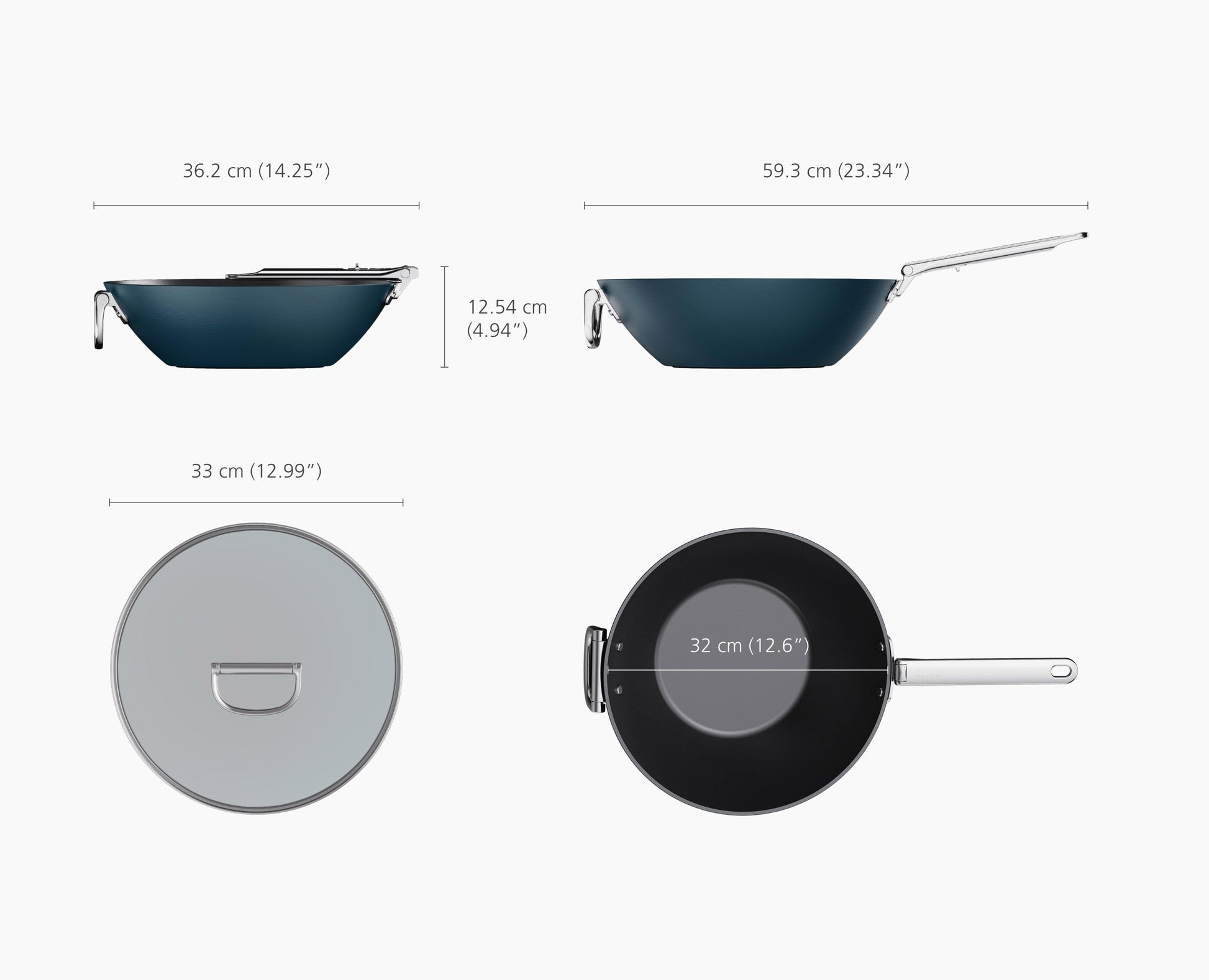 [half-width] Space Folding Handle Ceramic Non-stick 32cm Blue Wok & Lid