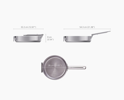 [half-width] Space Steel Folding Handle 28cm Saute Pan & Lid